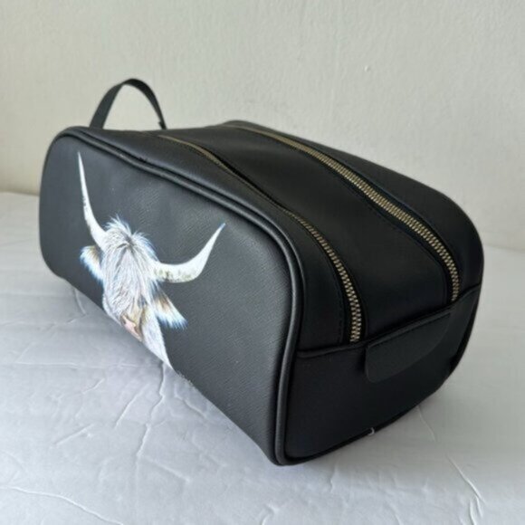 OCS Design Cow Large Cosmetic Bag Pouch Black Top Double zip closure & handle - Picture 8 of 16